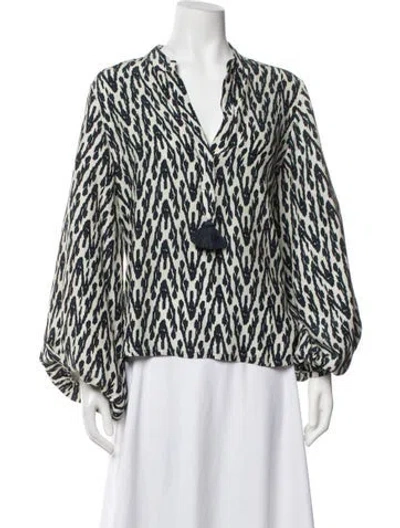 Pre-owned Figue Silk Printed Blouse In Blue