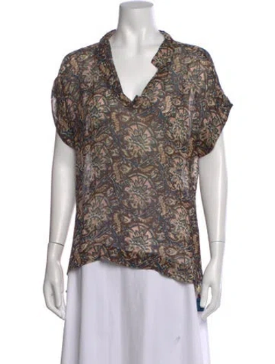 Pre-owned Figue Silk Printed Blouse In Brown