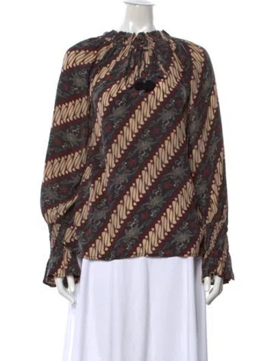 Pre-owned Figue Silk Printed Blouse In Brown