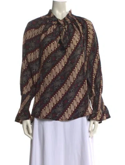 Pre-owned Figue Silk Printed Blouse W/ Tags In Brown