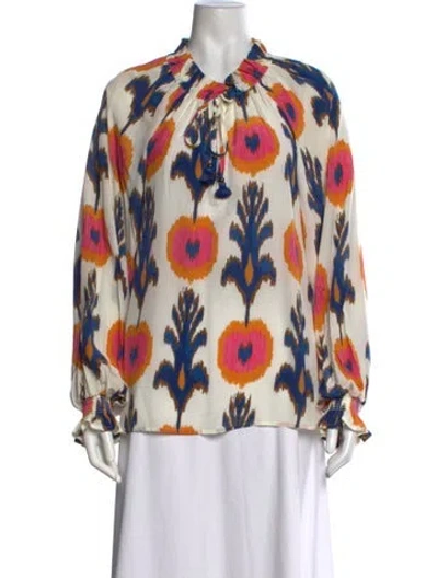 Pre-owned Figue Silk Printed Blouse W/ Tags In Neutral