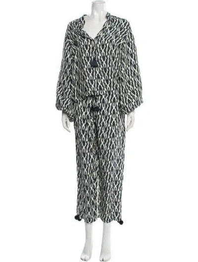 Pre-owned Figue Silk Printed Pant Set In Blue