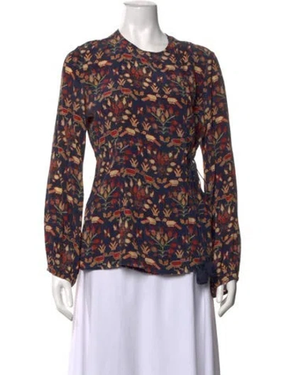Pre-owned Figue Silk Printed Top In Blue