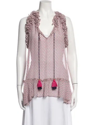 Pre-owned Figue Silk Printed Top In White