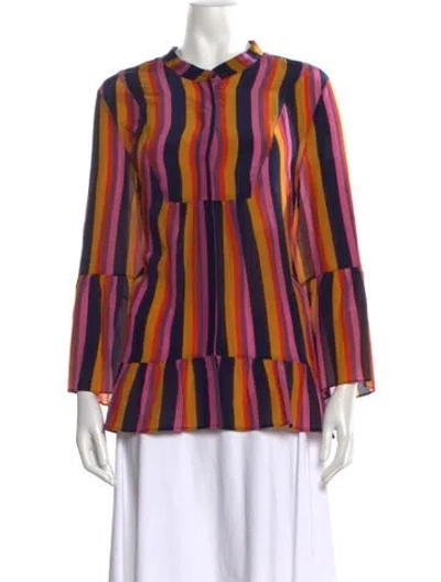 Pre-owned Figue Silk Striped Blouse W/ Tags In Blue