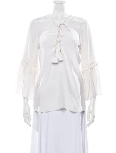 Pre-owned Figue Silk Tie Neck Blouse In Neutrals