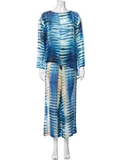 Pre-owned Figue Silk Tie-dye Print Pant Set In Blue
