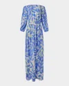 Figue Stevie Off-the-shoulder Belted Maxi Dress In Duo Leaf Surf Blue