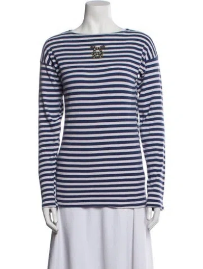 Pre-owned Figue Striped Bateau Neckline Tunic In Blue