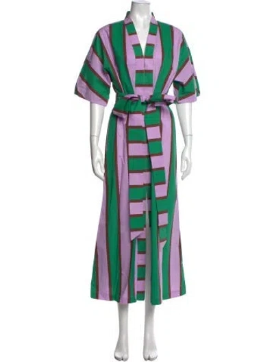 Pre-owned Figue Striped Long Dress In Green/purple