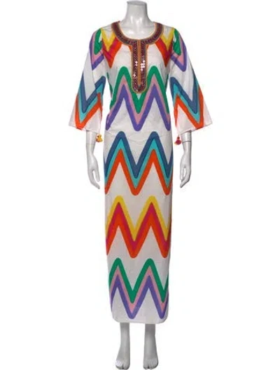 Pre-owned Figue Striped Long Dress In White