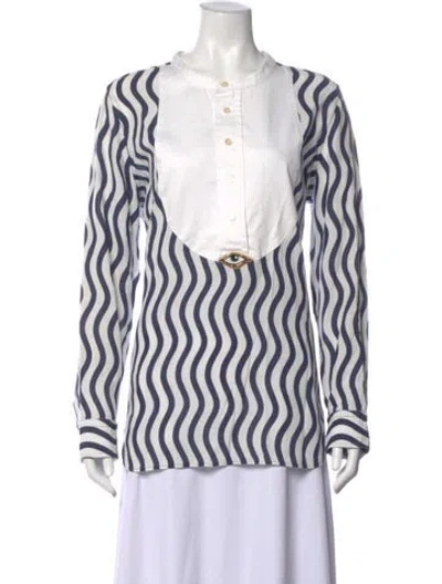 Pre-owned Figue Striped Long Sleeve Button-up Top In Blue/white
