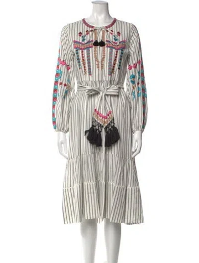 Pre-owned Figue Striped Midi Length Dress In White