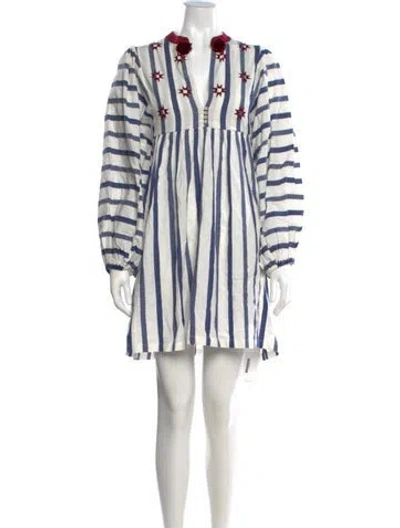 Pre-owned Figue Striped Mini Dress In White