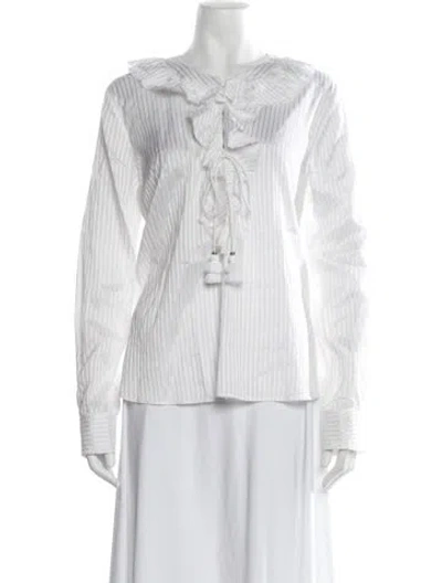 Pre-owned Figue Striped Tie Neck Blouse In White