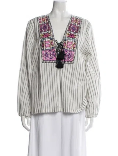 Pre-owned Figue Striped V-neck Blouse W/ Tags In White