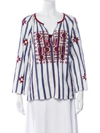 Pre-owned Figue Striped V-neck Blouse In White