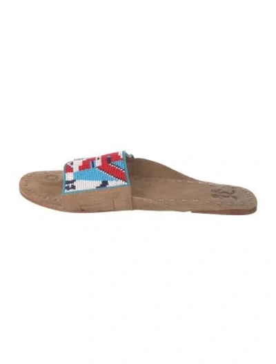 Pre-owned Figue Suede Graphic Print Slides In Neutrals