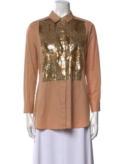 Pre-owned Figue Three-quarter Sleeve Button-up Top In Neutral