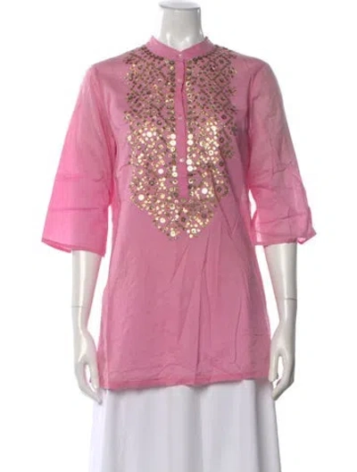Pre-owned Figue Three-quarter Sleeve Tunic In Pink