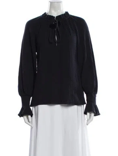 Pre-owned Figue Tie Neck Long Sleeve Blouse In Blue