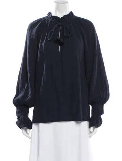 Pre-owned Figue Tie Neck Long Sleeve Blouse In Blue