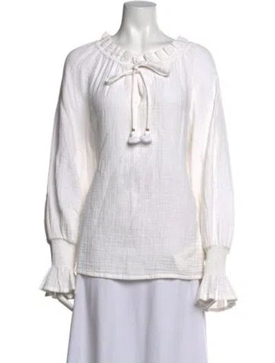 Pre-owned Figue Tie Neck Long Sleeve Blouse In Neutrals