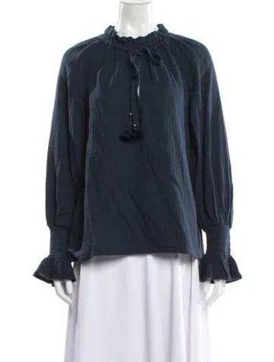 Pre-owned Figue Tie Neck Long Sleeve Blouse W/ Tags In Blue