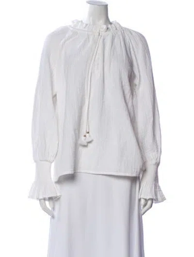 Pre-owned Figue Tie Neck Long Sleeve Blouse In White