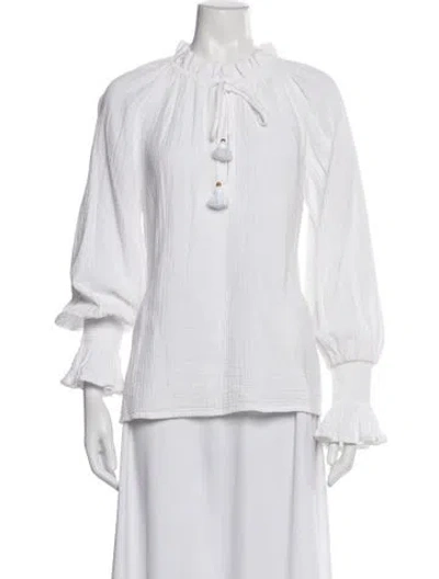 Pre-owned Figue Tie Neck Long Sleeve Blouse In White