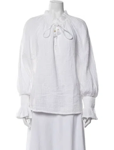 Pre-owned Figue Tie Neck Long Sleeve Blouse In White