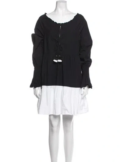 Pre-owned Figue Tie Neck Mini Dress In Black/blue
