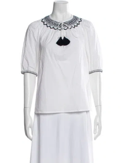 Pre-owned Figue Tie Neck Short Sleeve Top In White
