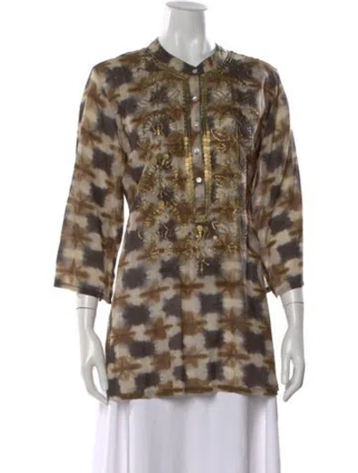 Pre-owned Figue Tie-dye Print Three-quarter Sleeve Tunic In Brown