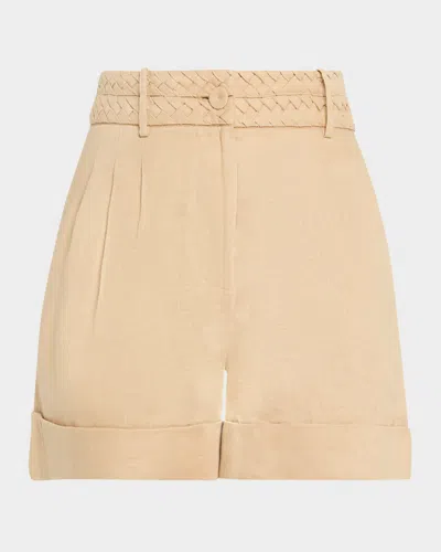 Figue Uma Braided Pleated Linen Shorts In Neutral