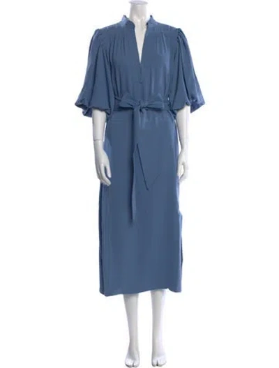 Pre-owned Figue V-neck Long Dress In Blue