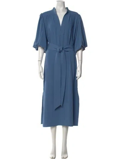 Pre-owned Figue V-neck Long Dress In Blue