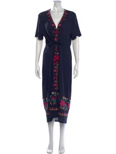 Pre-owned Figue V-neck Long Dress In Blue