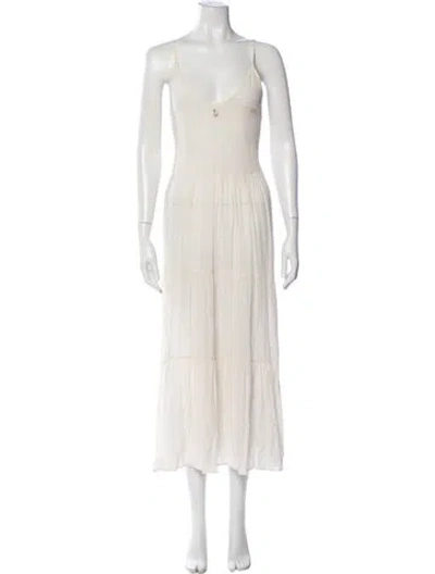 Pre-owned Figue V-neck Long Dress In Neutral