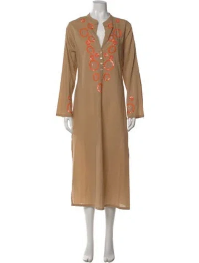 Pre-owned Figue V-neck Long Dress In Neutral