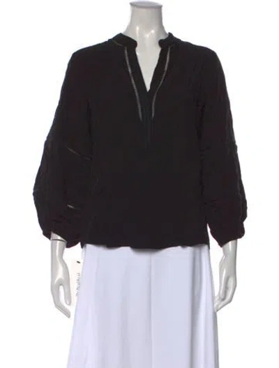 Pre-owned Figue V-neck Long Sleeve Blouse In Black