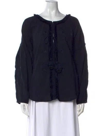 Pre-owned Figue V-neck Long Sleeve Blouse In Blue