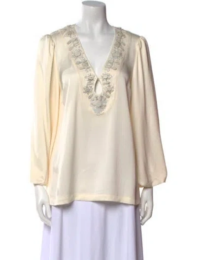 Pre-owned Figue V-neck Long Sleeve Blouse In Neutral