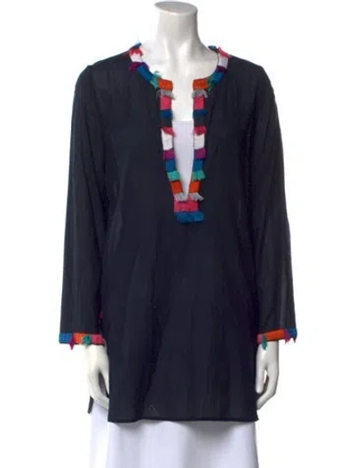 Pre-owned Figue V-neck Long Sleeve Tunic In Blue
