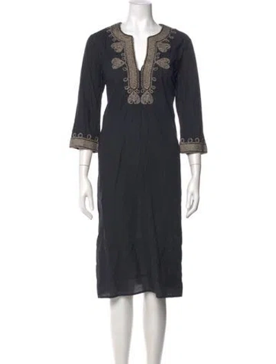 Pre-owned Figue V-neck Midi Length Dress In Black