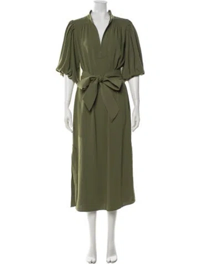 Pre-owned Figue V-neck Midi Length Dress In Green