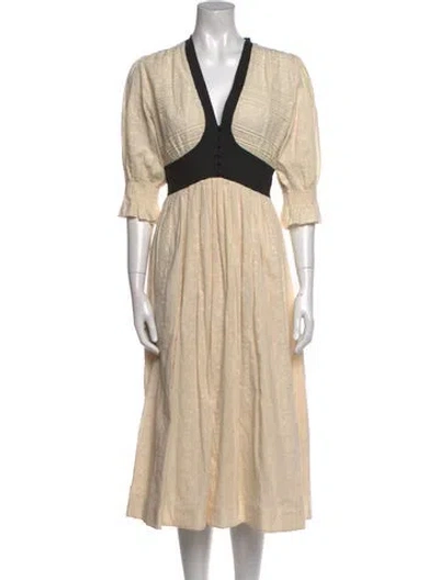 Pre-owned Figue V-neck Midi Length Dress In Neutral