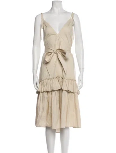 Pre-owned Figue V-neck Midi Length Dress In Neutral