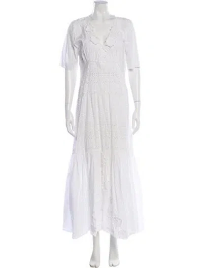 Pre-owned Figue V-neck Midi Length Dress In White