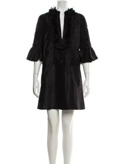Pre-owned Figue V-neck Mini Dress In Black